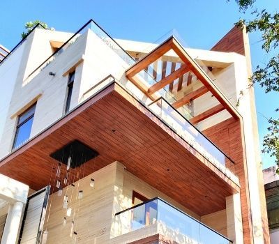 Showcase of HPL on a roof overhang